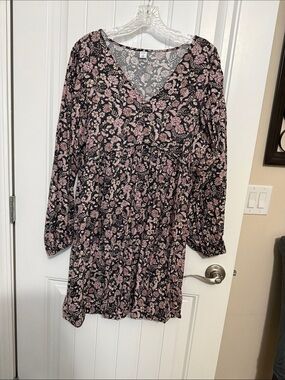 Old Navy Black Dress with Pink Floral Print - Long Sleeve